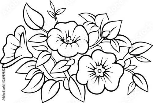 Clitoria Flowers and Botanical Floral Fusion Line Art Book Vector Design