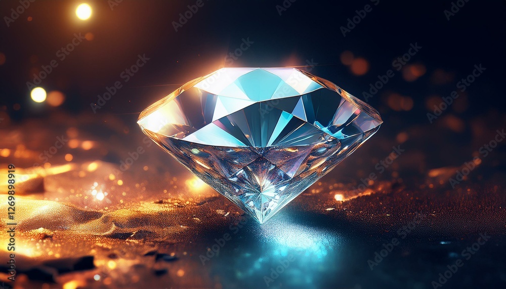 sparkling diamond gemstone on dark glittering surface sparkling diamond gemstone on dark glittering surface