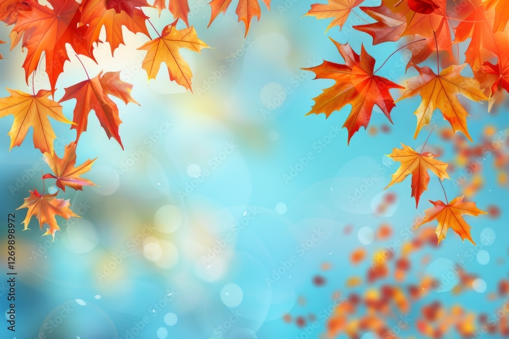 Orange fall leaves in park, autumn natural background. Neural network ai generated Orange fall leaves in park, autumn natural background. Neural network ai generated