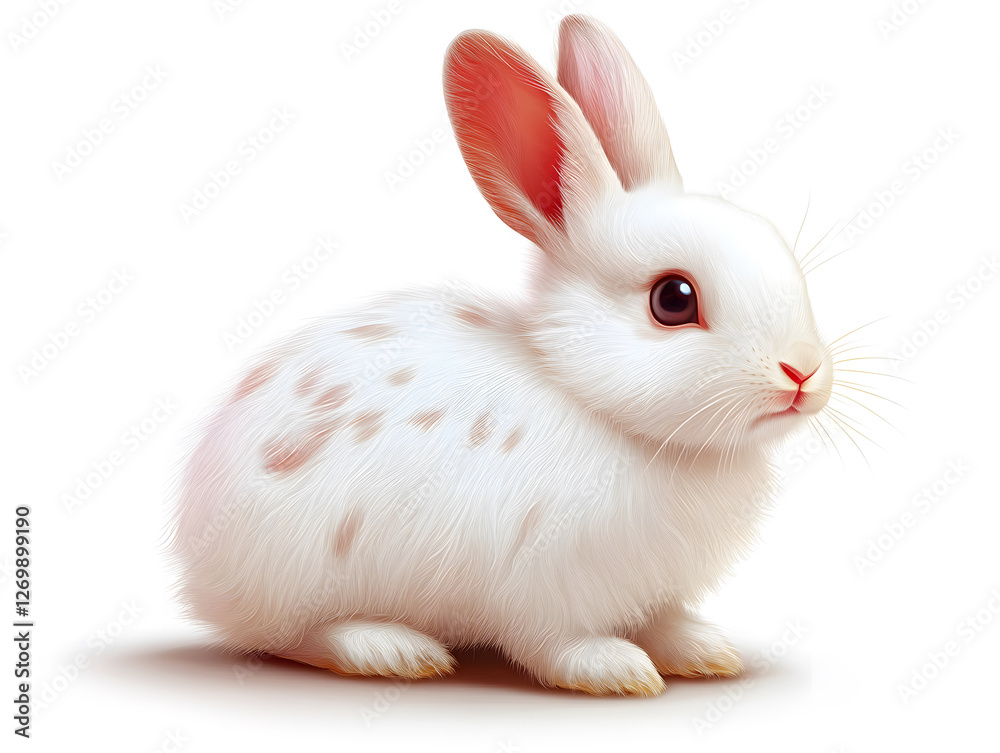 Fototapeta premium Cute Easter Bunny Vector Illustration Showcasing a Playful Rabbit Surrounded by Colorful Eggs and Vibrant Flowers on a Bright White Background