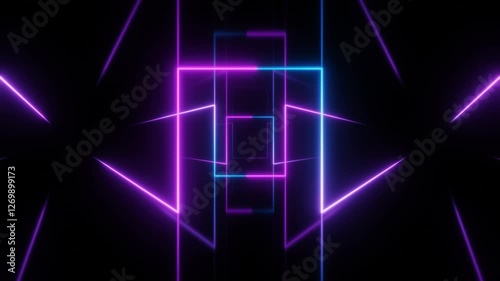 Square purple neon tunnel loop animation background