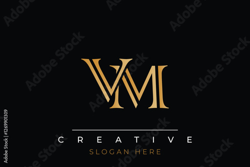 Sophisticated gold VM monogram logo on a sleek black background, ideal for branding, creative design, and luxurious themes.