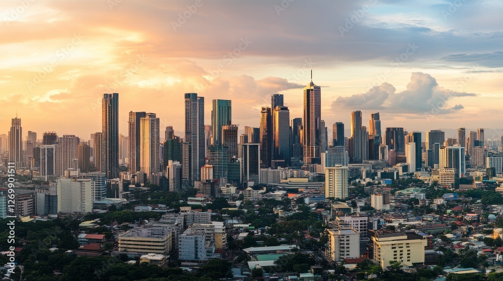 Fototapeta premium Stunning Cityscape Panorama at Golden Hour