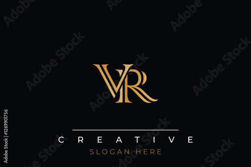 Sophisticated gold VR monogram logo on a sleek black background, ideal for branding, creative design, and luxurious themes.