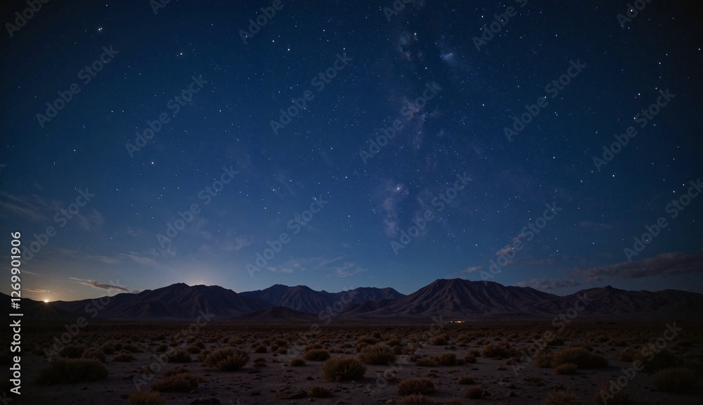 Starry night sky over desert mountain range. Starry night sky over desert mountain range.