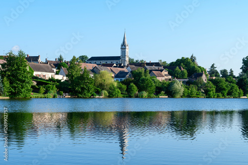 Tableau sur toile Dampierre-en-Burly view from the pond in Europe, France, Centre Val de Loire, Loiret, Dampierre en Burly, in summer, on a sunny day