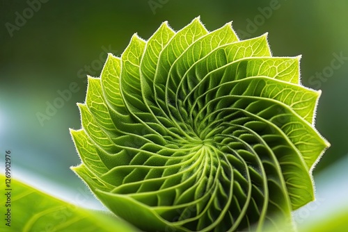 Young spiraling leaves display symmetrical and fractal like pattern