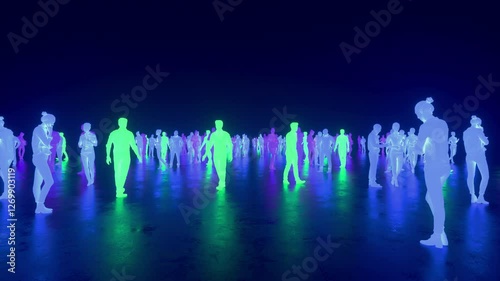 Endless neon people statues on a seamless loop.

