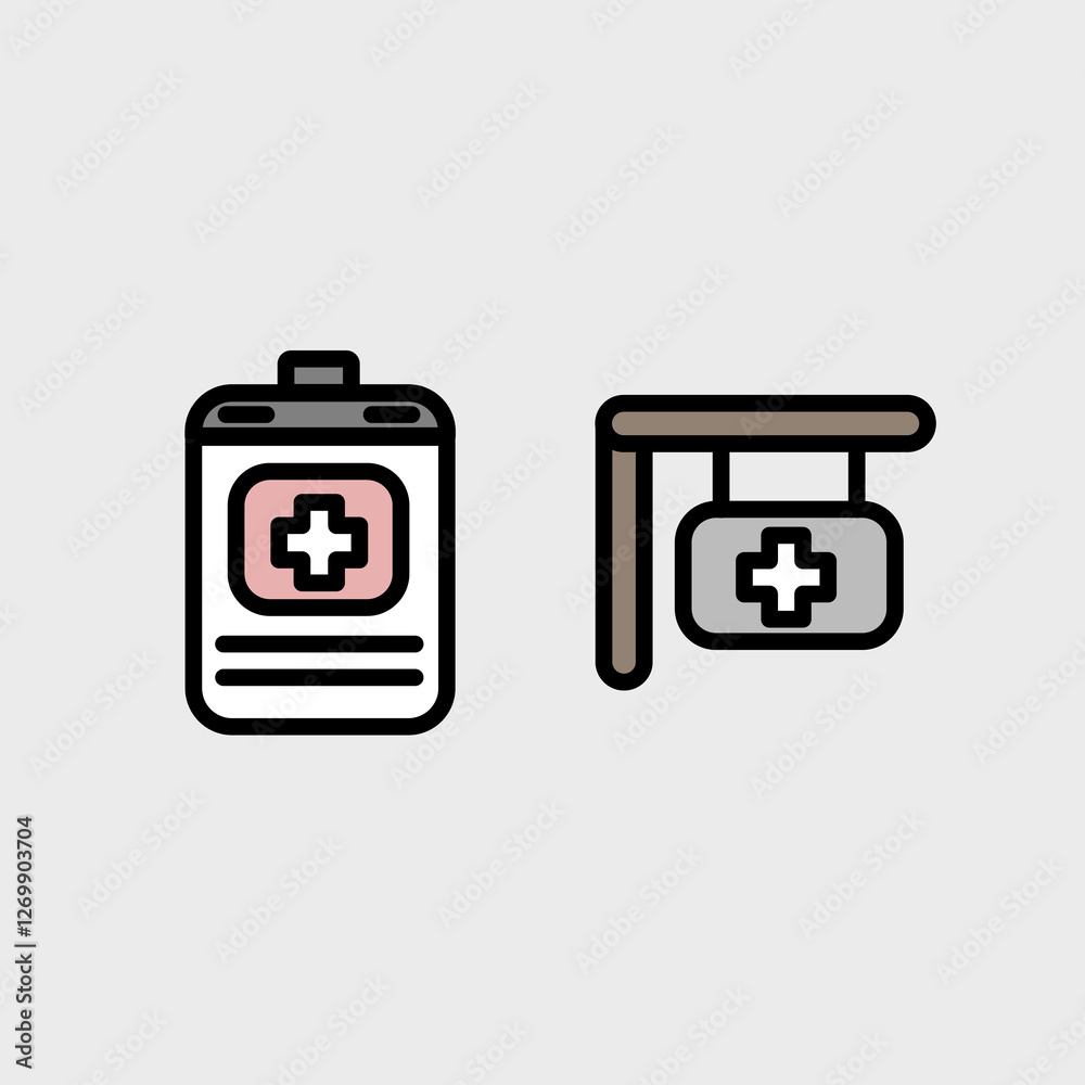 Pharmacy and medicine symbols - clean and modern medic symbol set. Pharmacy and medicine symbols - clean and modern medic symbol set.