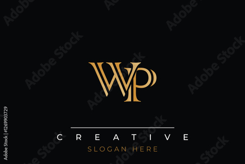 Sophisticated gold WP monogram logo on a sleek black background, ideal for branding, creative design, and luxurious themes.