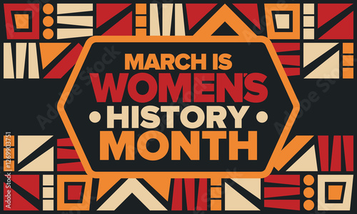 Women's History Month. Celebrated annual in March, to mark women’s contribution to history. Female symbol. Women's rights. Girl power in world. Poster, postcard, banner. Vector illustration