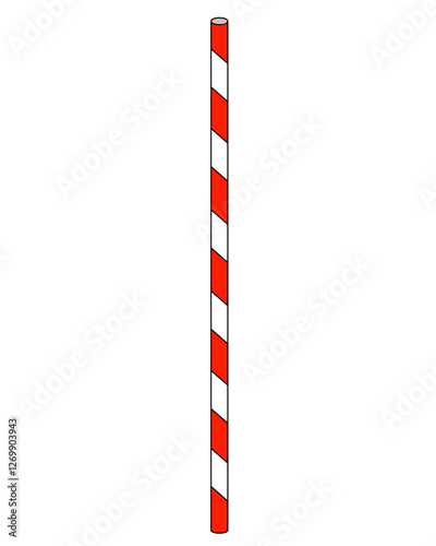 Drinking tube, straight striped red-white - vector full color illustration. Drinking straw plastic picture	