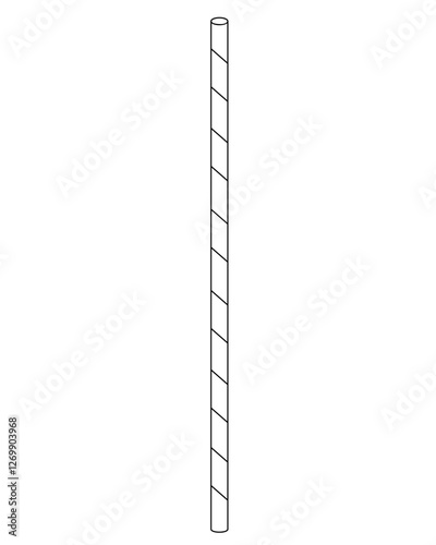Drinking straw, straight striped - vector linear illustration for coloring. Outline. Drinking straw coloring picture