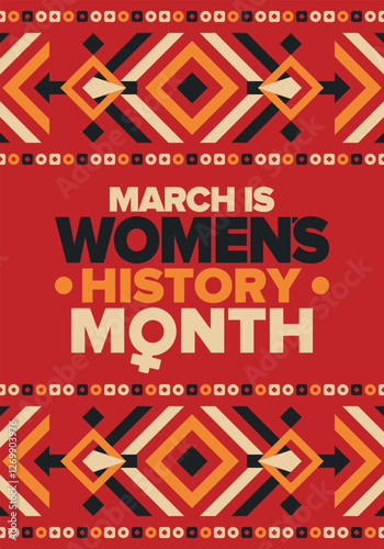 Women's History Month. Celebrated annual in March, to mark women’s contribution to history. Female symbol. Women's rights. Girl power in world. Poster, postcard, banner. Vector illustration
