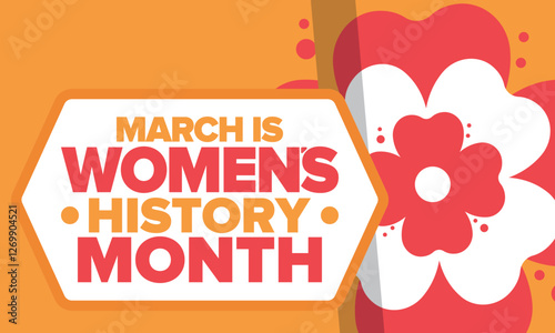 Women's History Month. Celebrated annual in March, to mark women’s contribution to history. Female symbol. Women's rights. Girl power in world. Poster, postcard, banner. Vector illustration