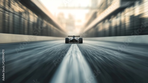 Formula race car on city track, fast motion, futuristic photo