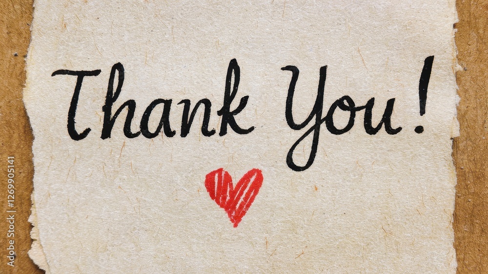 Thank you message written on a torn piece of paper