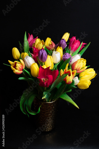 beautiful spring flowers on black background