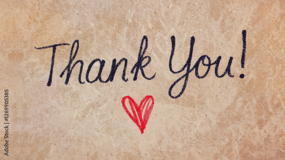 A handwritten thank you message with a red heart symbol A handwritten thank you message with a red heart symbol