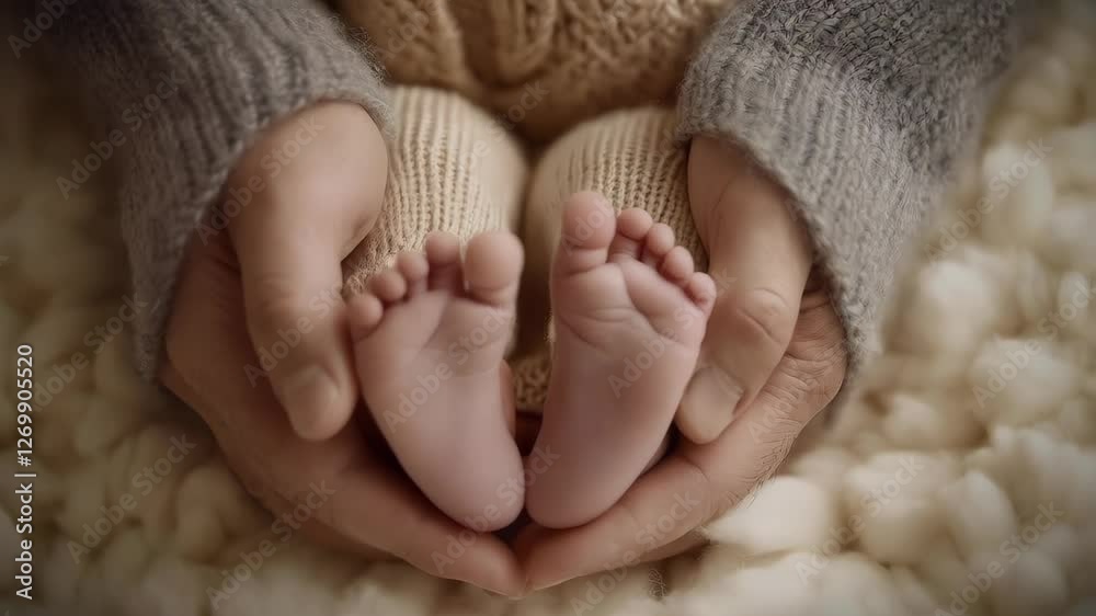 Tender moment: Parent Holding Newborn Baby Feet. Video. Horizontal. Tender moment: Parent Holding Newborn Baby Feet. Video. Horizontal.
