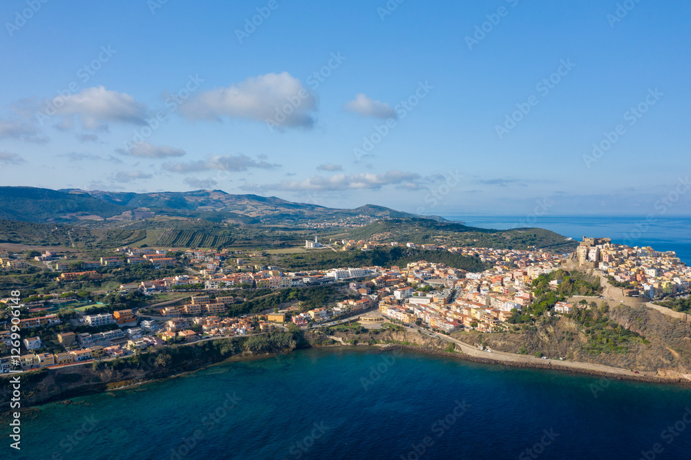 Fototapeta premium The new town in Castelsardo in Europe, Italy, Sardinia, Castelsardo, in summer, on a sunny day.