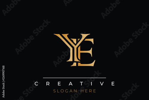 Sophisticated gold YE monogram logo on a sleek black background, ideal for branding, creative design, and luxurious themes.