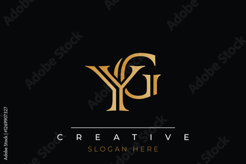 Sophisticated gold YG monogram logo on a sleek black background, ideal for branding, creative design, and luxurious themes.