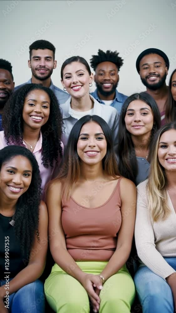 Diverse Group of Happy People Smiling at Camera – Zoom Out. Video. Vertical. Diverse Group of Happy People Smiling at Camera – Zoom Out. Video. Vertical.