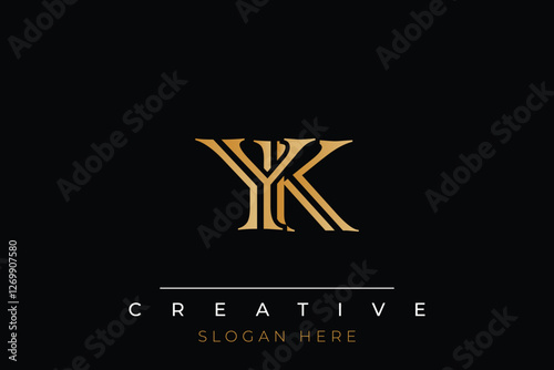 Sophisticated gold YK monogram logo on a sleek black background, ideal for branding, creative design, and luxurious themes.