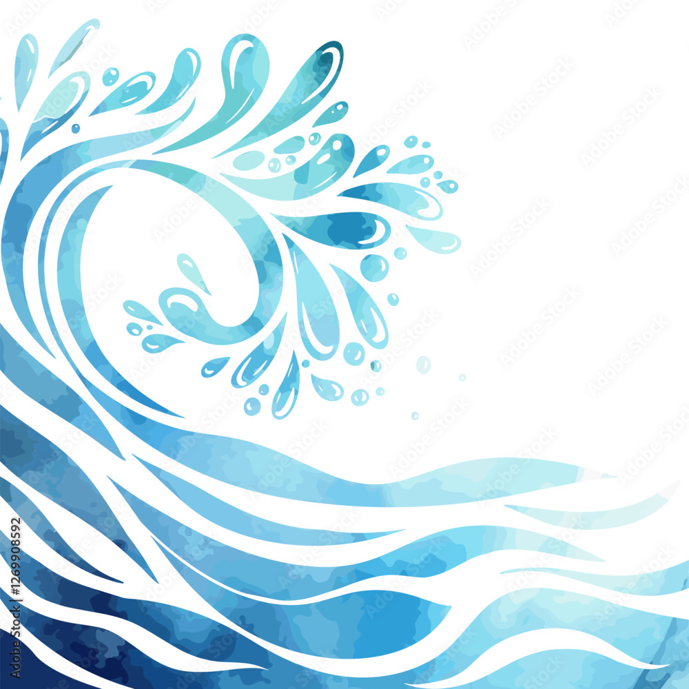 Blue watercolor river ocean wave layer background. hand drawn. Not AI, Vector illustration Blue watercolor river ocean wave layer background. hand drawn. Not AI, Vector illustration