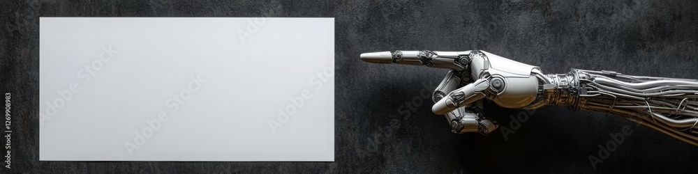 Robot Mechanical Hand Pointing at Blank List on a LinkedIn Banner with copy space, Background, Sketched, Android Hand, AI Generated Robot Mechanical Hand Pointing at Blank List on a LinkedIn Banner with copy space, Background, Sketched, Android Hand, AI Generated