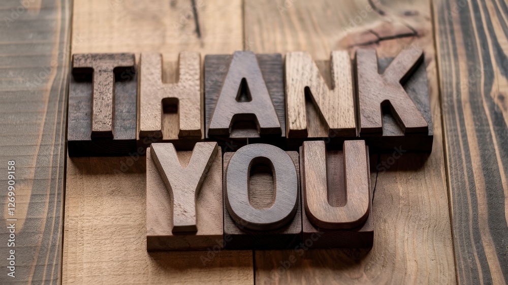 Wooden block letters spell out the phrase thank you Wooden block letters spell out the phrase thank you