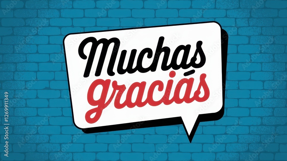 Fototapeta premium muchas gracias phrase in speech bubble over a brick wall