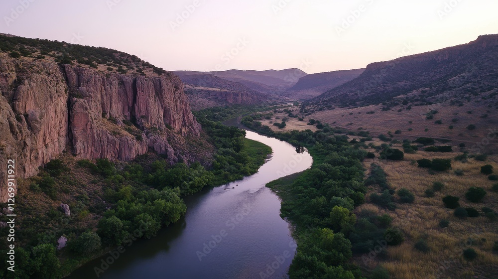 Fototapeta premium Serene River Winding Through Majestic Canyon Landscape