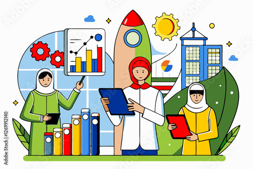 Arab startup team working on innovation and technology for business success