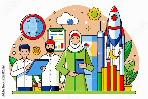 Arab business team developing a new strategy with data analysis and teamwork