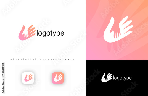 Hand logo with smaller hand inside, symbolizing care, support, trust. Ideal for charities, nonprofits, healthcare, social services, community programs, wellness brands. Vector logo template