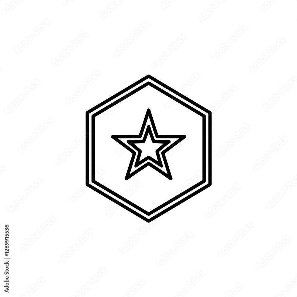 Minimalist vector illustration of a five pointed star inside a hexagon, creating a badge like design Minimalist vector illustration of a five pointed star inside a hexagon, creating a badge like design
