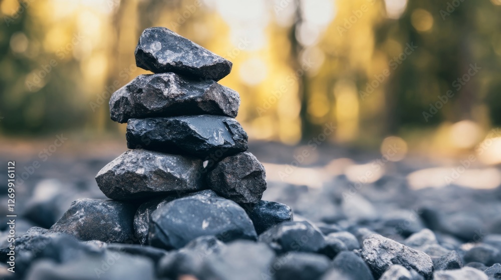 Balanced rocks in a forest, zen garden, meditation, nature Balanced rocks in a forest, zen garden, meditation, nature