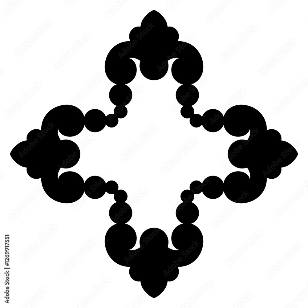 Ethnic square cross shape decorative frame. Old Russian medieval folk style. Black silhouette on white background.