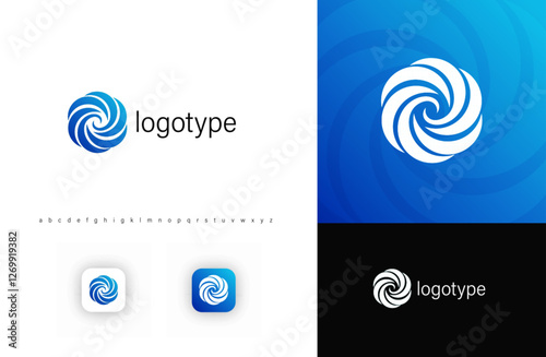 Round swirl logo with dynamic, flowing curves symbolizing motion, technology, and innovation. Ideal for startups, AI, fintech, cloud computing, security, and digital branding. Vector illustration