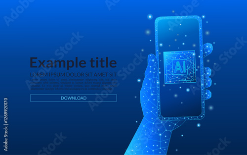 hand holding smartphone Abstract electric blue digital AI chip on screen. AI technology concept. Processor with circuit lines and letters A and I