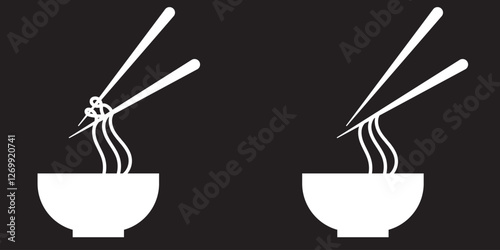 noodles icon set. Ramen bowl with chopsticks vector icon collection
