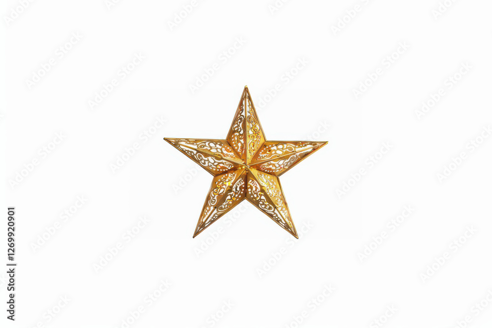 close up horizontal isolated image of a shiny decorative golden star over a white background, copy space close up horizontal isolated image of a shiny decorative golden star over a white background, copy space