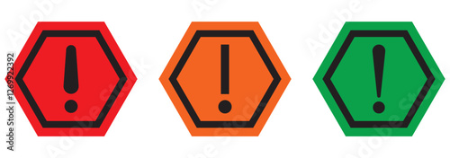 Warning caution sign icon in flat style. Exclamation mark symbol on triangle shape