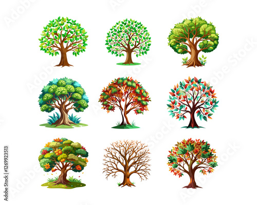 Color tree illustration set