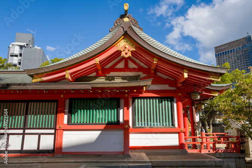 Ikuta Jinja Shrine in Kobe in Asia, Japan, Kansai, Kobe, in summer, on a sunny day.