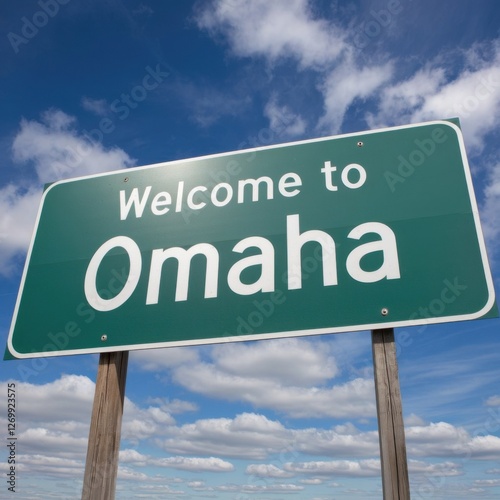 Green Road Sign Welcome in Omaha – USA
