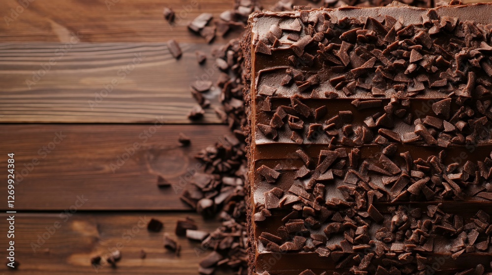 Fototapeta premium A Rich Chocolate Cake with Exquisite Chocolate Shavings