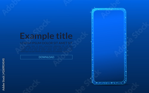 Smartphone on low poly technology blue background. Mobile technology concept